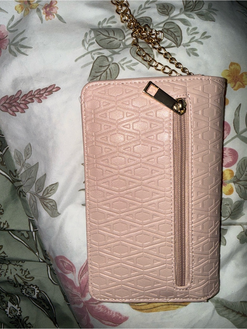 Aldo Blush Pink Embossed Crossbody Wallet with Gold Chain
